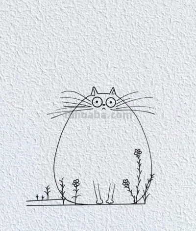 萌趣胖猫插画 绿意盎然 可爱到爆丨每日简笔画I分享 - 图画吧TUHUABA