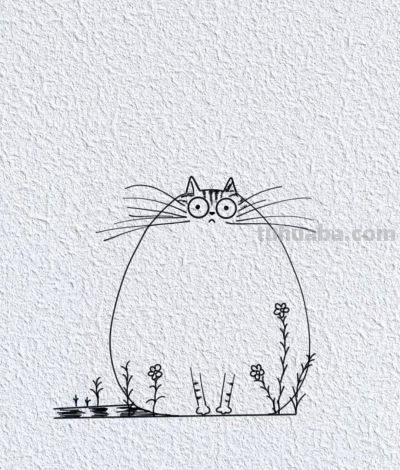 萌趣胖猫插画 绿意盎然 可爱到爆丨每日简笔画I分享 - 图画吧TUHUABA