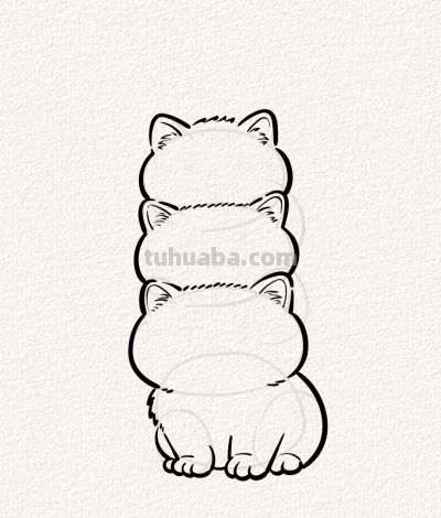 三猫叠福运 好事接踵来丨涂鸦简笔画分享 - 图画吧TUHUABA