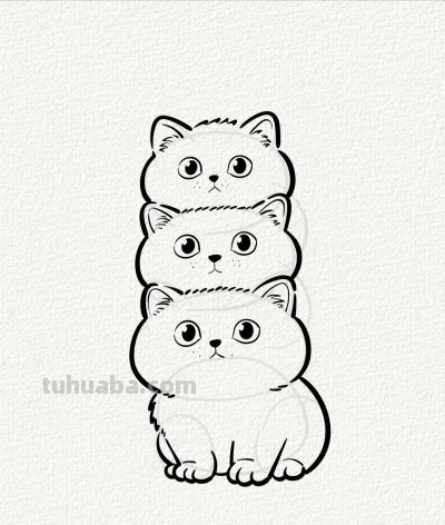 三猫叠福运 好事接踵来丨涂鸦简笔画分享 - 图画吧TUHUABA