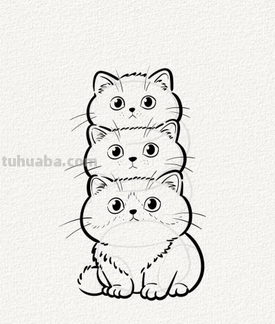 三猫叠福运 好事接踵来丨涂鸦简笔画分享 - 图画吧TUHUABA