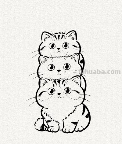 三猫叠福运 好事接踵来丨涂鸦简笔画分享 - 图画吧TUHUABA