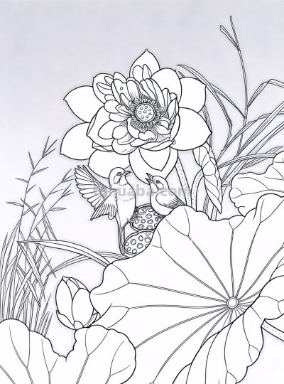 荷花素描：以线塑形，勾勒荷塘的清雅意趣 - 图画吧TUHUABA