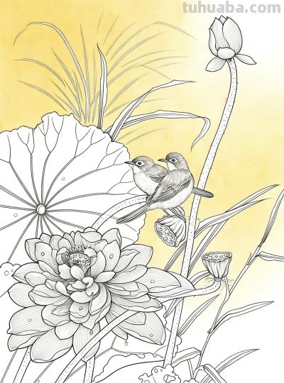 荷花素描：以线塑形，勾勒荷塘的清雅意趣 - 图画吧TUHUABA