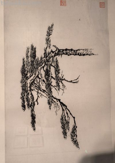 毛笔速写 《松柏图》一笔见神韵，铅笔速写《山水》。展览现场实拍 - 图画吧TUHUABA