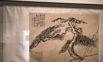 毛笔速写 《松柏图》一笔见神韵，铅笔速写《山水》。展览现场实拍 - 图画吧TUHUABA