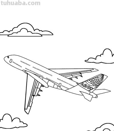 飞机的简笔画线稿图，临摹学画 - 图画吧TUHUABA