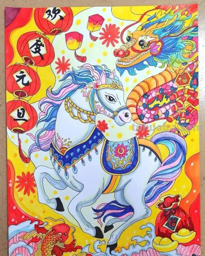 精选81张高级感元旦+新年主题范画和手抄报，值得收藏！ - 图画吧TUHUABA
