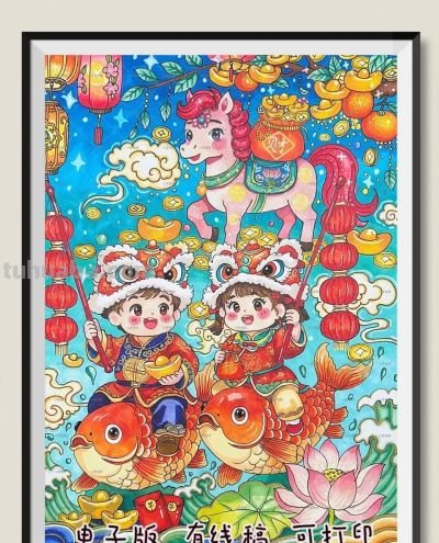 精选81张高级感元旦+新年主题范画和手抄报，值得收藏！ - 图画吧TUHUABA