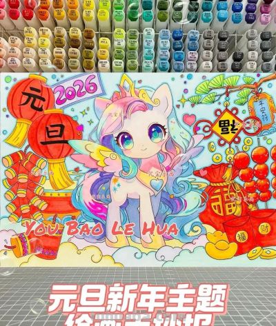 精选81张高级感元旦+新年主题范画和手抄报，值得收藏！ - 图画吧TUHUABA