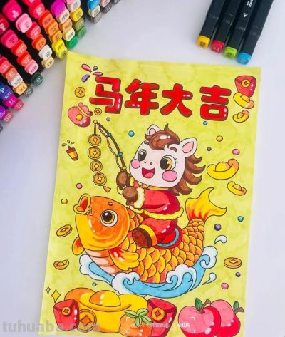 精选81张高级感元旦+新年主题范画和手抄报，值得收藏！ - 图画吧TUHUABA