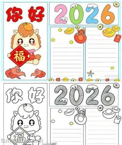 精选81张高级感元旦+新年主题范画和手抄报，值得收藏！ - 图画吧TUHUABA