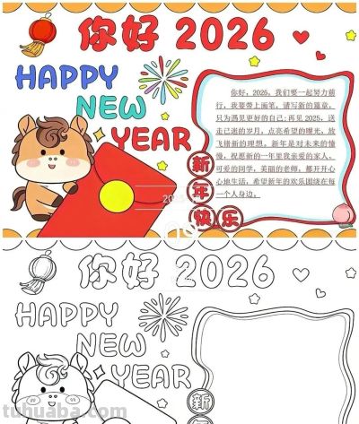 精选81张高级感元旦+新年主题范画和手抄报，值得收藏！ - 图画吧TUHUABA