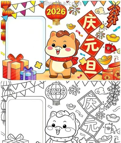 精选81张高级感元旦+新年主题范画和手抄报，值得收藏！ - 图画吧TUHUABA