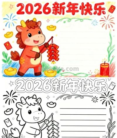 精选81张高级感元旦+新年主题范画和手抄报，值得收藏！ - 图画吧TUHUABA