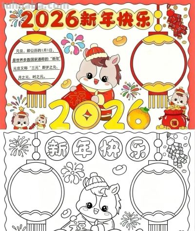 精选81张高级感元旦+新年主题范画和手抄报，值得收藏！ - 图画吧TUHUABA