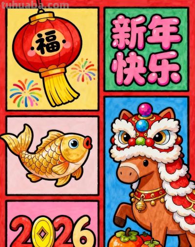 精选81张高级感元旦+新年主题范画和手抄报，值得收藏！ - 图画吧TUHUABA