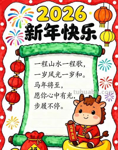 精选81张高级感元旦+新年主题范画和手抄报，值得收藏！ - 图画吧TUHUABA