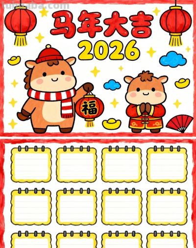 精选81张高级感元旦+新年主题范画和手抄报，值得收藏！ - 图画吧TUHUABA