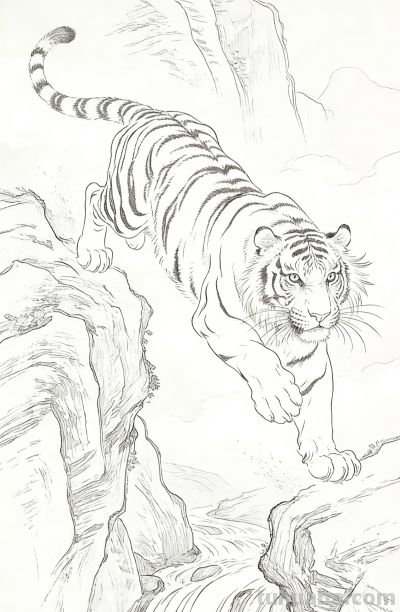 笔下生威！一组老虎素描线稿，把山林之王的霸气藏进线条里 - 图画吧TUHUABA