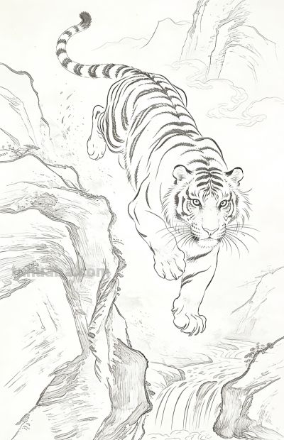 笔下生威！一组老虎素描线稿，把山林之王的霸气藏进线条里 - 图画吧TUHUABA