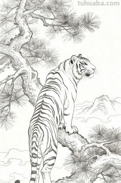 笔下生威！一组老虎素描线稿，把山林之王的霸气藏进线条里 - 图画吧TUHUABA