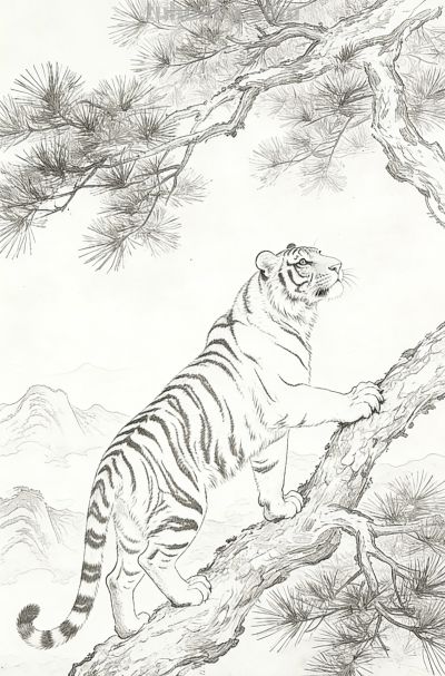 笔下生威！一组老虎素描线稿，把山林之王的霸气藏进线条里 - 图画吧TUHUABA