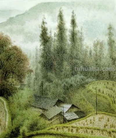 黔东南田间地头的风景，水彩画家王建彬作品赏 - 图画吧TUHUABA