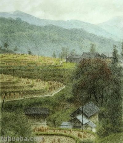 黔东南田间地头的风景，水彩画家王建彬作品赏 - 图画吧TUHUABA