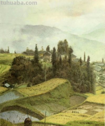 黔东南田间地头的风景，水彩画家王建彬作品赏 - 图画吧TUHUABA