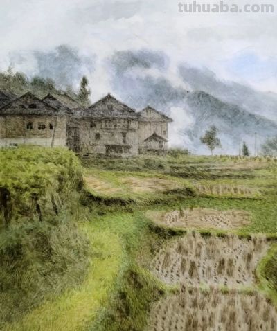 黔东南田间地头的风景，水彩画家王建彬作品赏 - 图画吧TUHUABA