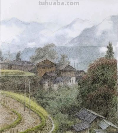 黔东南田间地头的风景，水彩画家王建彬作品赏 - 图画吧TUHUABA