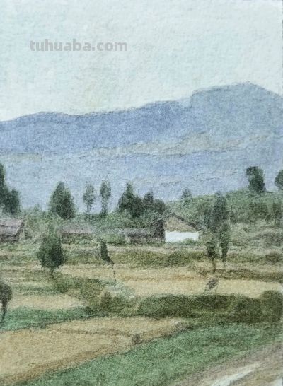 黔东南田间地头的风景，水彩画家王建彬作品赏 - 图画吧TUHUABA