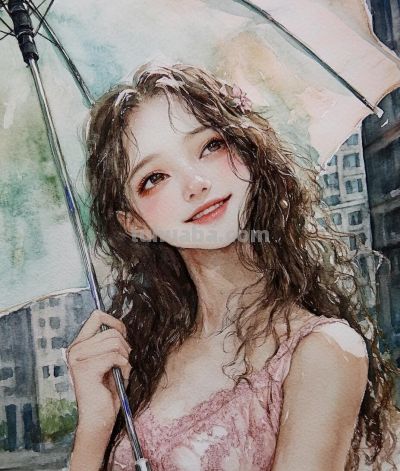 水彩画风、氛围感、美女、水彩画风、氛围感 - 图画吧TUHUABA