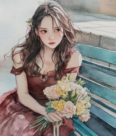水彩画风、氛围感、美女、水彩画风、氛围感 - 图画吧TUHUABA
