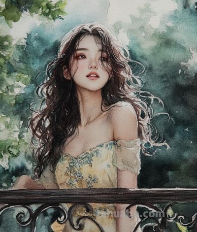 水彩画风、氛围感、美女、水彩画风、氛围感 - 图画吧TUHUABA