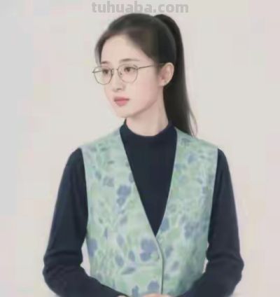 彩铅画：戴眼镜的姑娘 - 图画吧TUHUABA