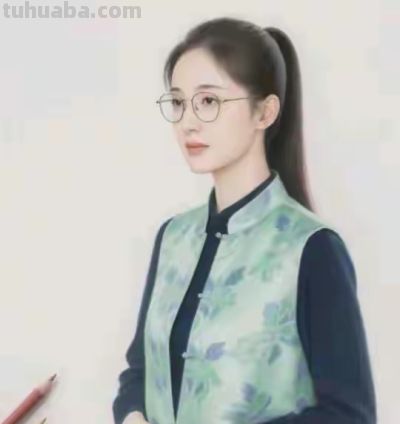 彩铅画：戴眼镜的姑娘 - 图画吧TUHUABA
