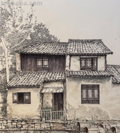 中国式的钢笔水彩风景，古镇里的细节 - 图画吧TUHUABA