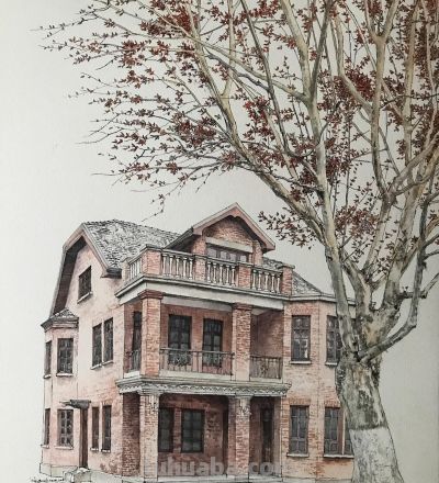 中国式的钢笔水彩风景，古镇里的细节 - 图画吧TUHUABA