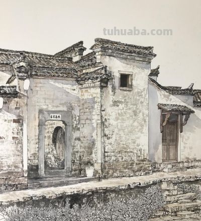 中国式的钢笔水彩风景，古镇里的细节 - 图画吧TUHUABA