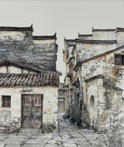 中国式的钢笔水彩风景，古镇里的细节 - 图画吧TUHUABA