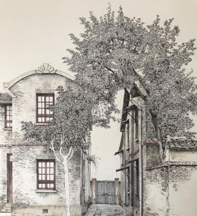 中国式的钢笔水彩风景，古镇里的细节 - 图画吧TUHUABA