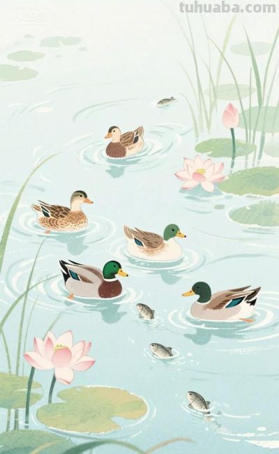 野鸭子戏水｜水彩插画 - 图画吧TUHUABA