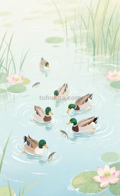 野鸭子戏水｜水彩插画 - 图画吧TUHUABA