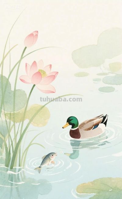 野鸭子戏水｜水彩插画 - 图画吧TUHUABA