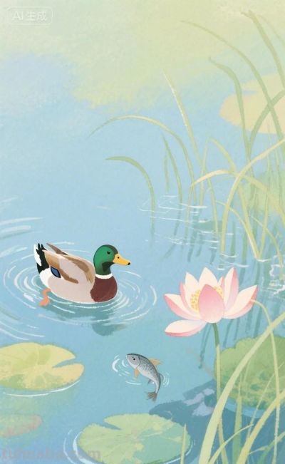 野鸭子戏水｜水彩插画 - 图画吧TUHUABA