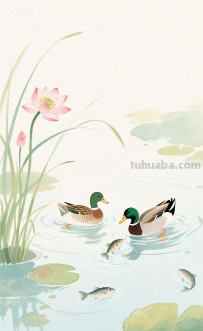 野鸭子戏水｜水彩插画 - 图画吧TUHUABA