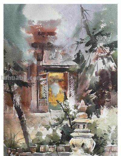 邓小山2025水彩写生新作亮相：古桥、老树、城墙里的诗意中国 - 图画吧TUHUABA