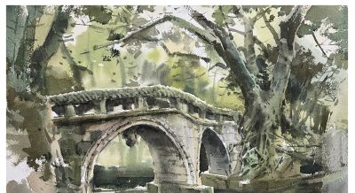 邓小山2025水彩写生新作亮相：古桥、老树、城墙里的诗意中国 - 图画吧TUHUABA